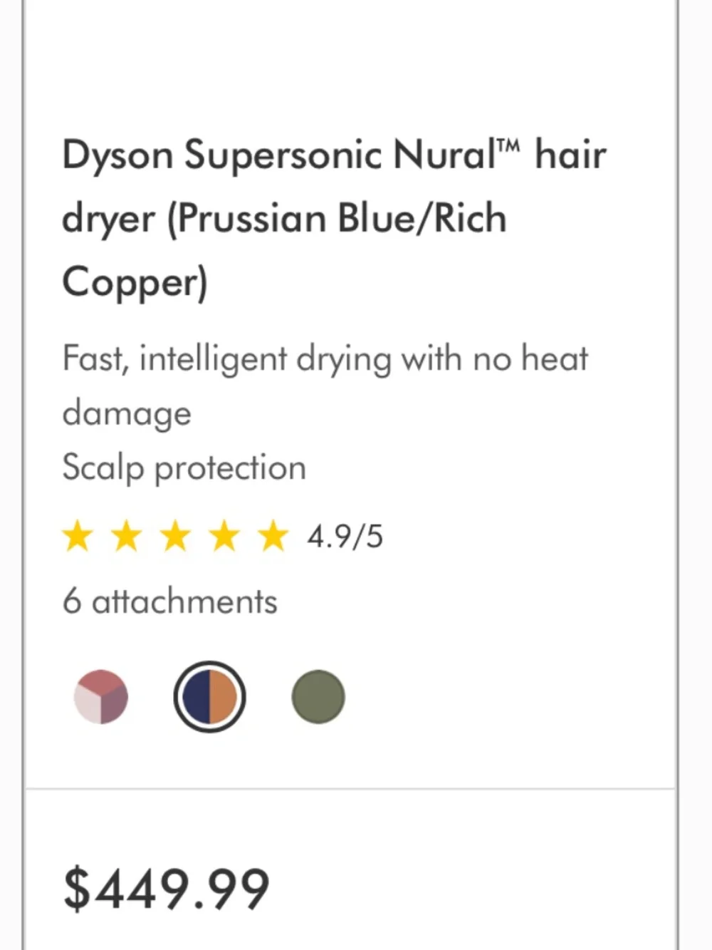DYSON Nural Hair Dryer - Mint condition!